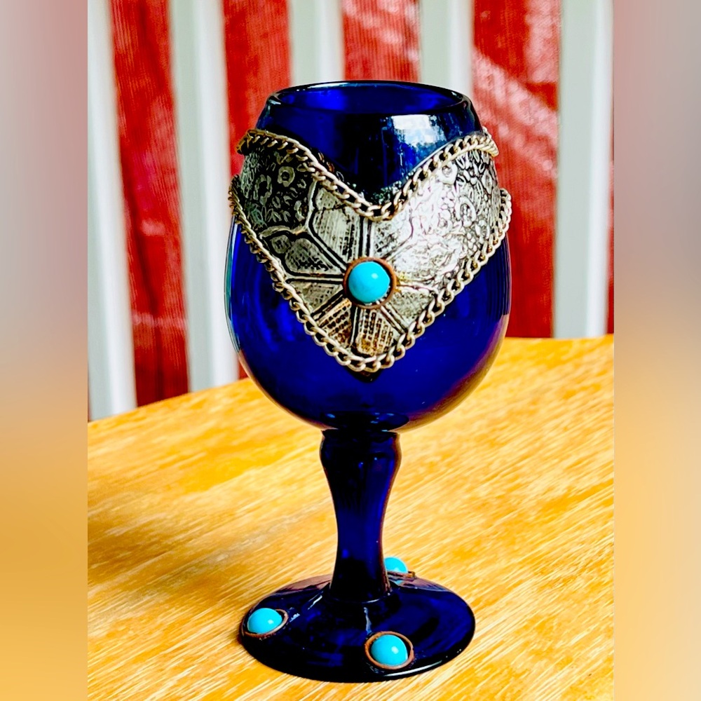 Vintage Elegant Blue and Silver Decorative Goblet